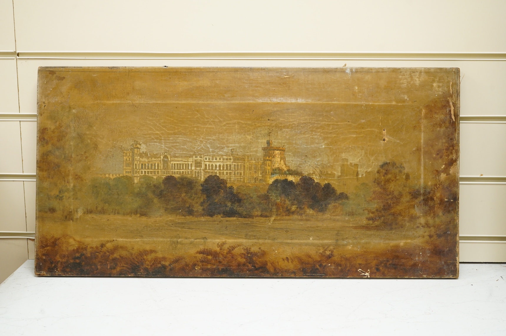 English school, 19th century, ‘Windsor Castle’, unsigned, oil on canvas, unframed, 33 x 66cm